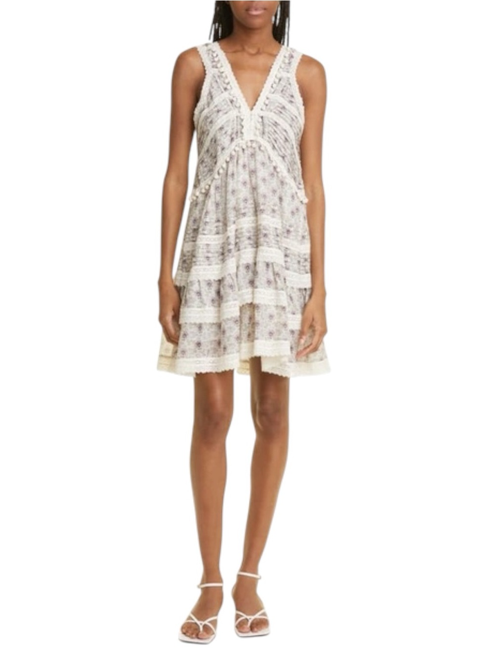 Sea New York Yvonne Floral Print Lace Mini Dress Size XS Lilac Sage Ivory $395